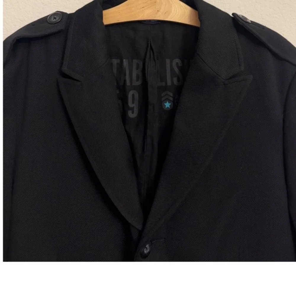 Gap Mens Black Wool Blend Military Style Blazer Jacket Epaulettes Large